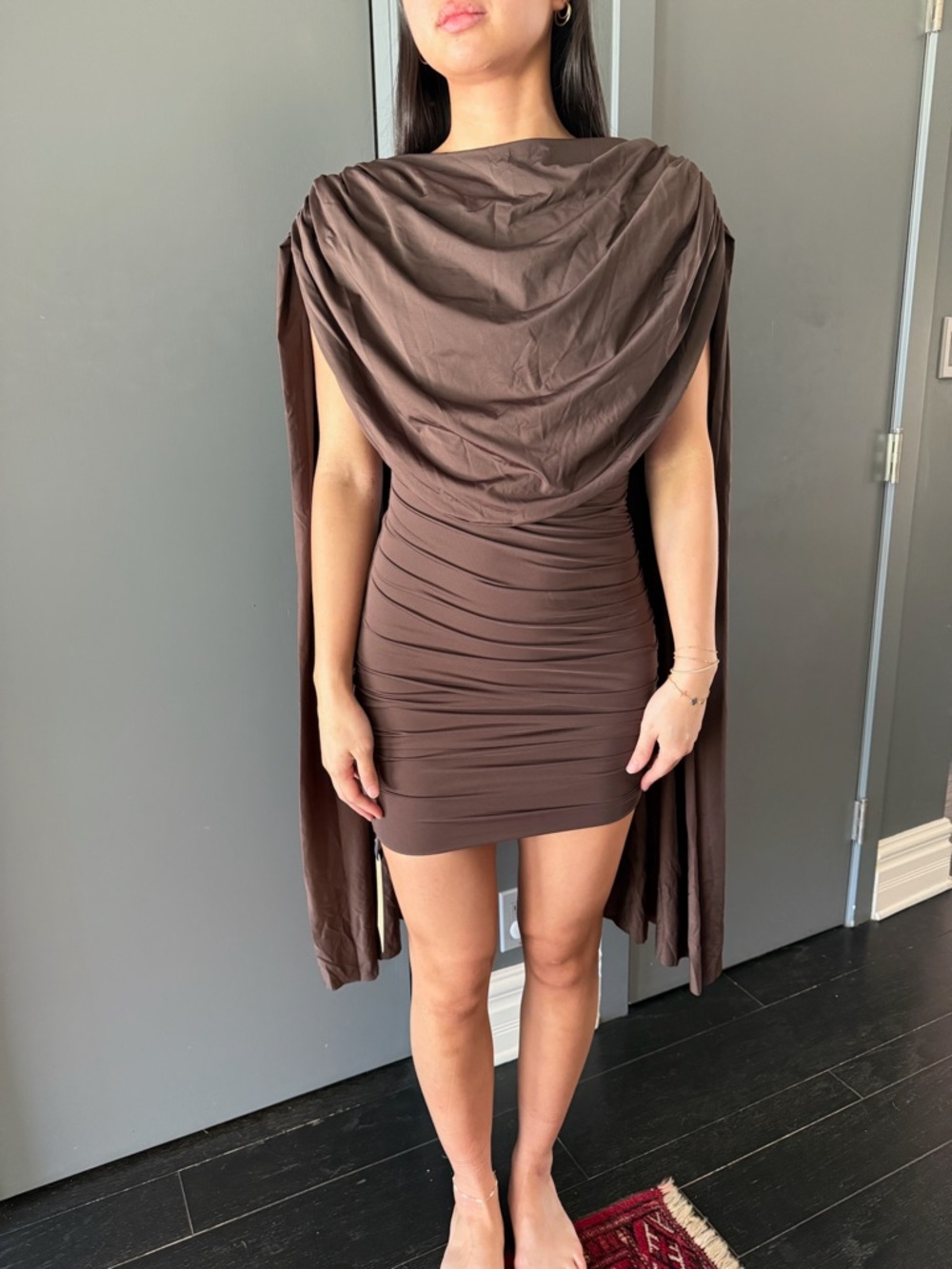 Brown Draped Cape Mini Dress - Brand
